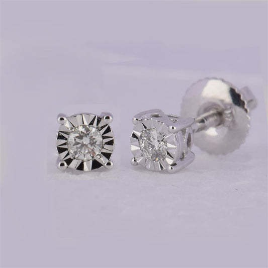 14k White Gold Round Diamond Solitaire Stud Earrings 1/10 Cttw