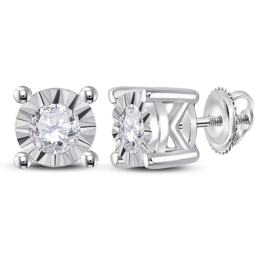 14k White Gold Round Diamond Solitaire Stud Earrings 1/4 Cttw