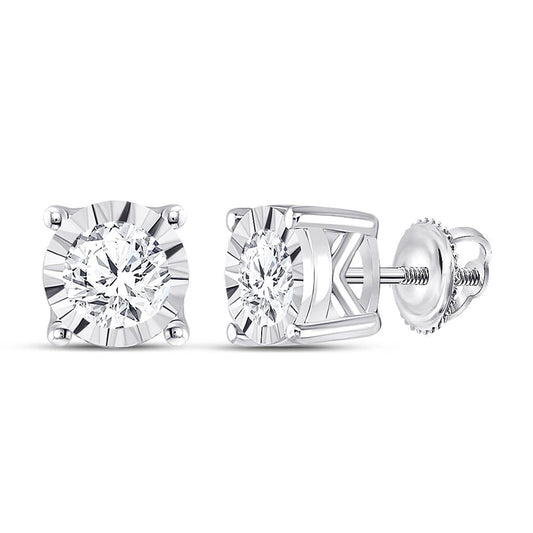 14k White Gold Round Diamond Solitaire Stud Earrings 1/2 Cttw