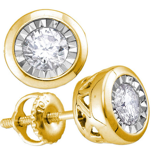 10k Yellow Gold Round Diamond Solitaire Stud Earrings 1/2 Cttw