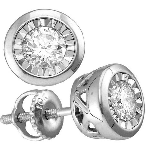 14k White Gold Round Diamond Solitaire Stud Earrings 1/2 Cttw