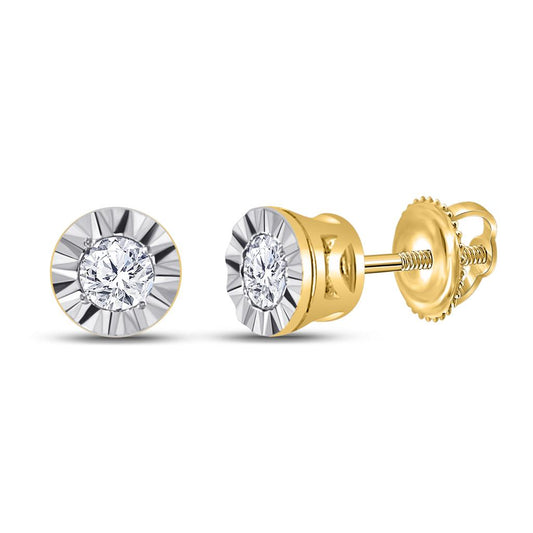 10k Yellow Gold Round Diamond Solitaire Illusion-set Stud Earrings 1/10 Cttw