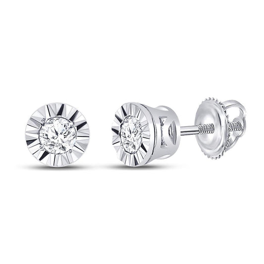 14k White Gold Round Diamond Solitaire Illusion-set Stud Earrings 1/10 Cttw