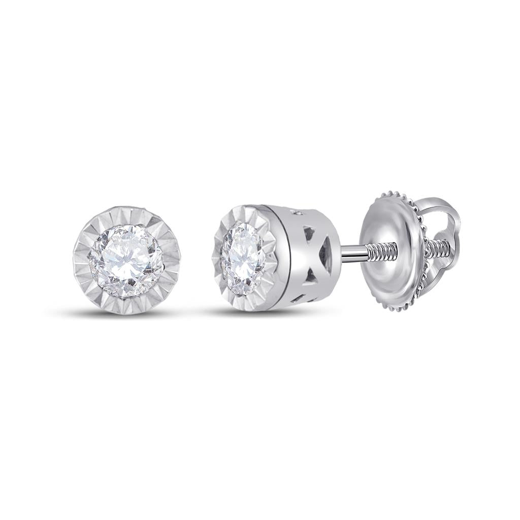 14k White Gold Round Diamond Solitaire Stud Earrings 1/4 Cttw