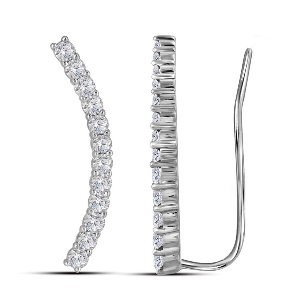 14k White Gold Round Diamond Climber Earrings 3/4 Cttw