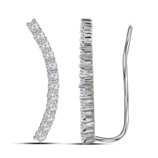 14k White Gold Round Diamond Climber Earrings 3/4 Cttw