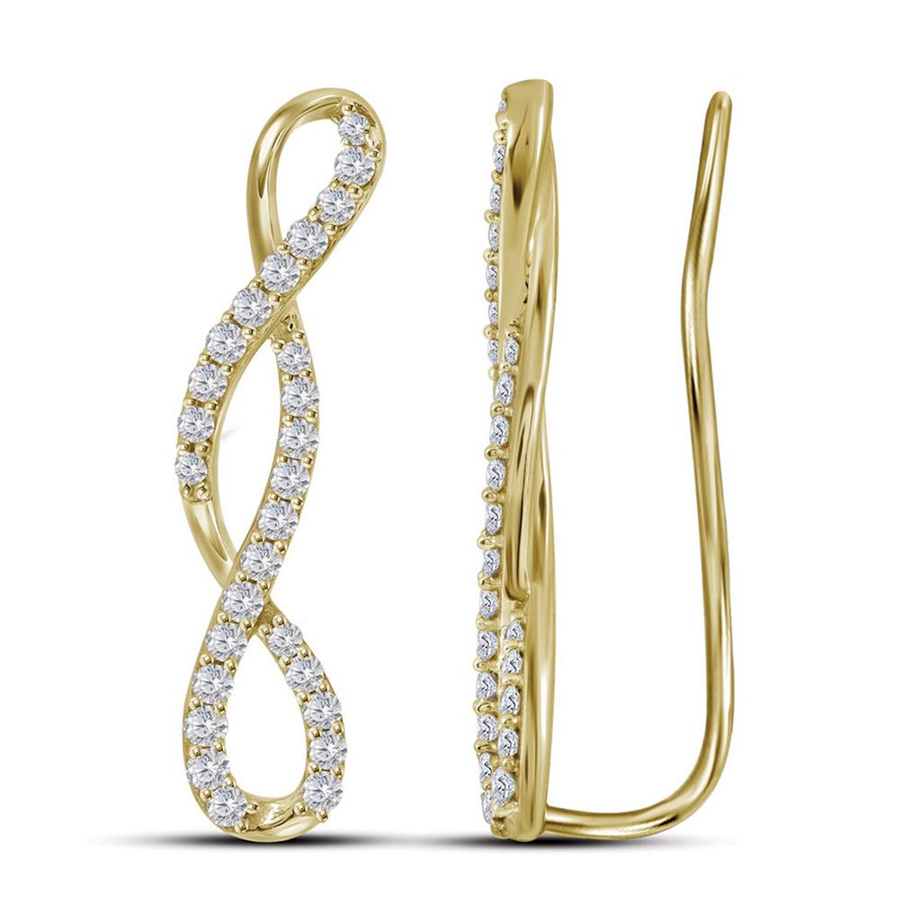 10k Yellow Gold Round Diamond Climber Earrings 1/2 Cttw