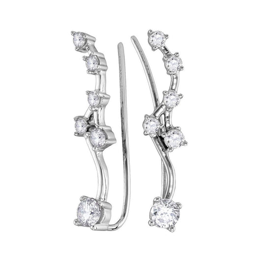 14k White Gold Round Diamond Climber Earrings 3/4 Cttw