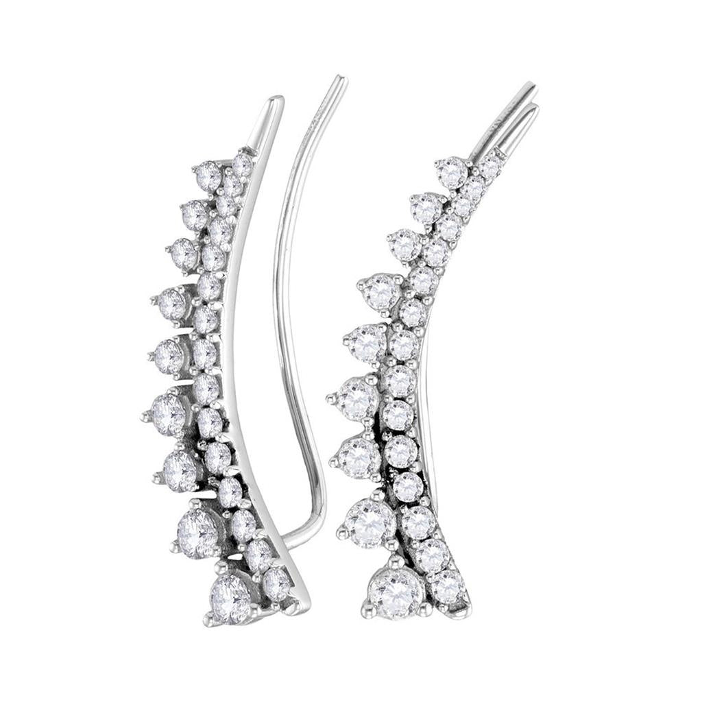 14k White Gold Round Diamond Climber Earrings 1 Cttw
