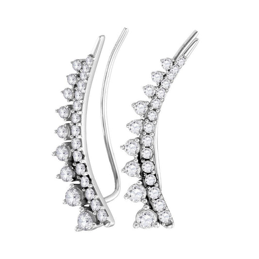 14k White Gold Round Diamond Climber Earrings 1 Cttw