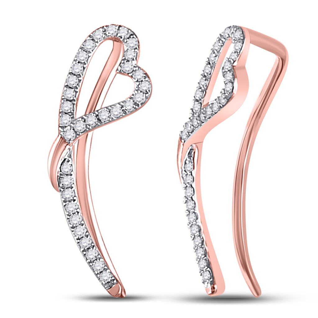 10kt Rose Gold Round Diamond Heart Climber Earrings 1/5 Cttw