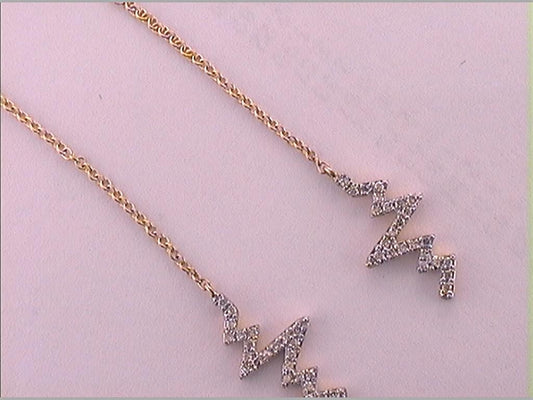 14k Yellow Gold Round Diamond Heartbeat Threader Dangle Earrings 1/6 Cttw