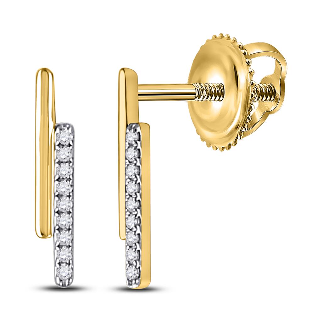 10k Yellow Gold Round Diamond Bar Earrings 1/12 Cttw
