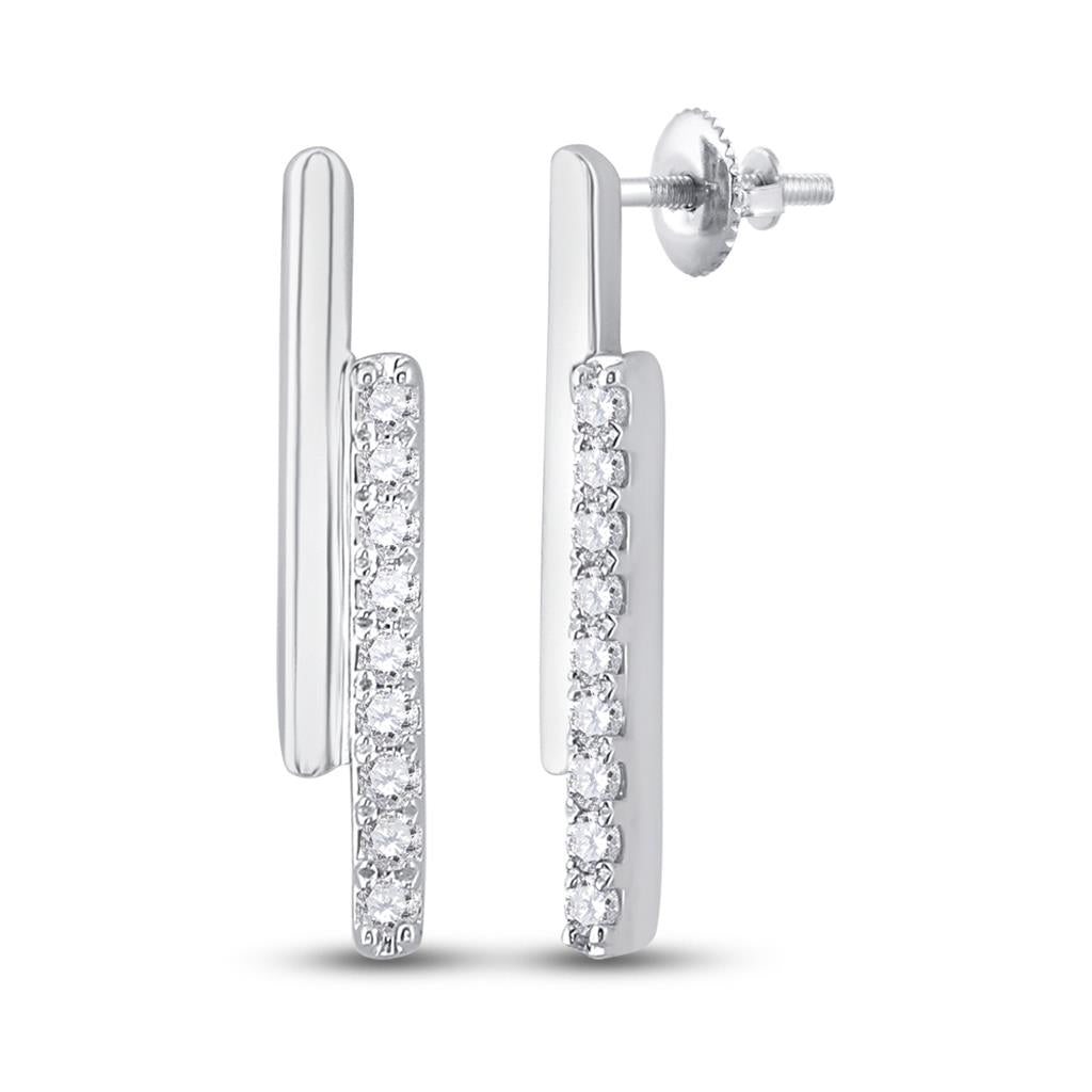 14k White Gold Round Diamond Double Bar Earrings 1/12 Cttw