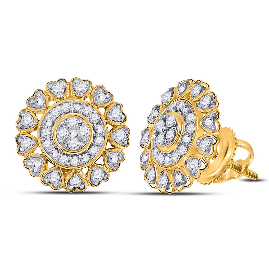 10k Yellow Gold Round Diamond Heart Stud Earrings 1/4 Cttw