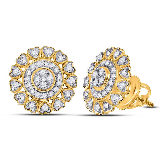 10k Yellow Gold Round Diamond Heart Stud Earrings 1/4 Cttw