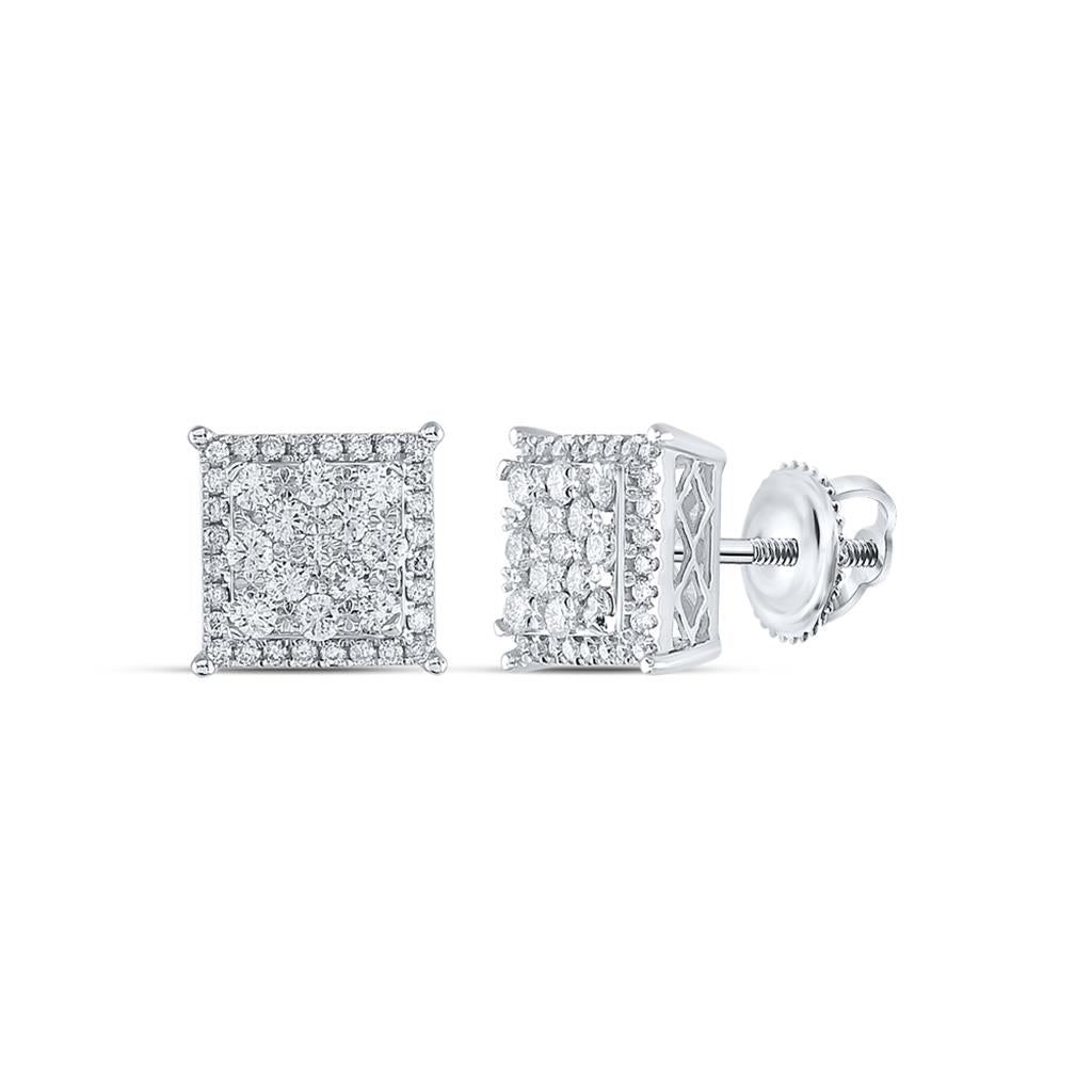 14k White Gold Round Diamond Square Earrings 1 Cttw