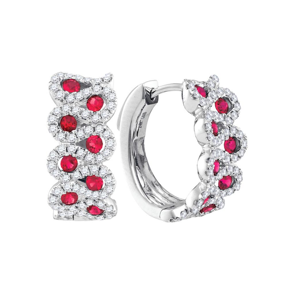 14k White Gold Round Ruby Outline Luxury Hoop Earrings 1-1/2 Cttw