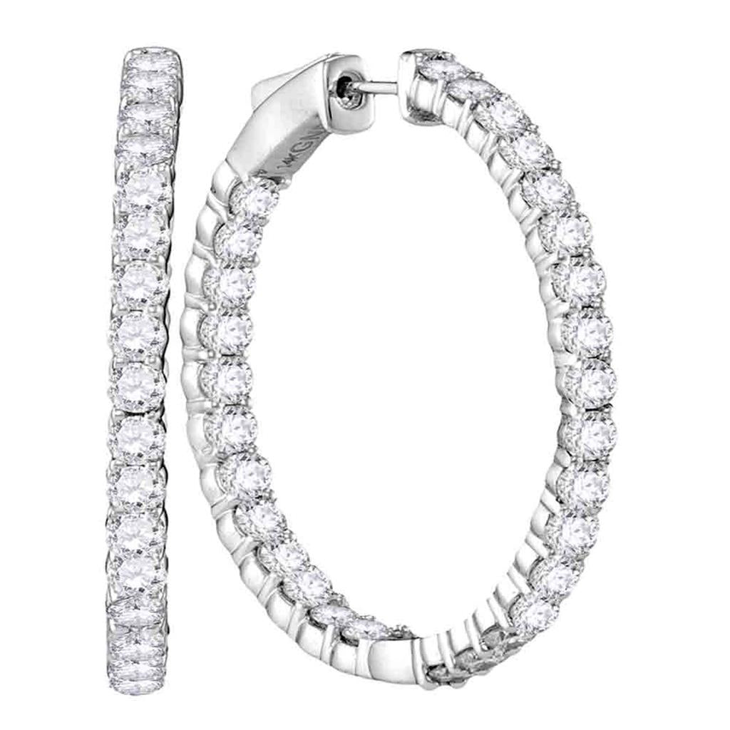 14k White Gold Round Diamond Hoop Inside Outside Earrings 4 Cttw