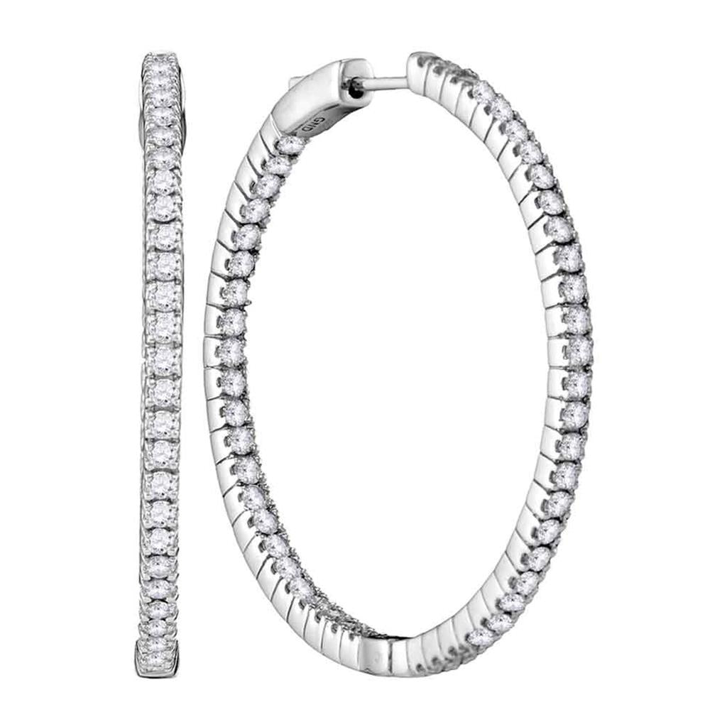 14k White Gold Round Diamond Hoop Inside Outside Earrings 2-7/8 Cttw