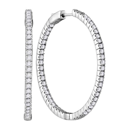 14k White Gold Round Diamond Hoop Inside Outside Earrings 2-7/8 Cttw