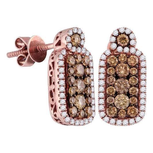 14k Rose Gold Brown Diamond Rectangle Cluster Earrings 1 Cttw