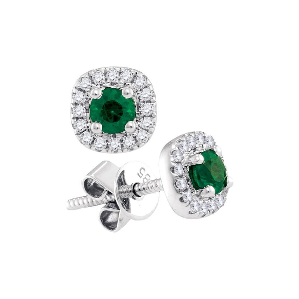 14k White Gold Round Emerald Diamond Solitaire Earrings 1/2 Cttw