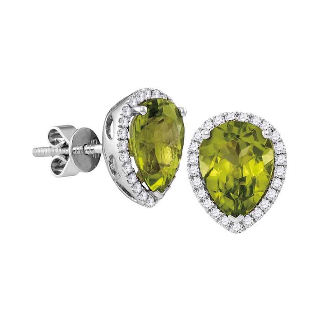 14k White Gold Pear Peridot Solitaire Diamond Frame Earrings 1-5/8 Cttw