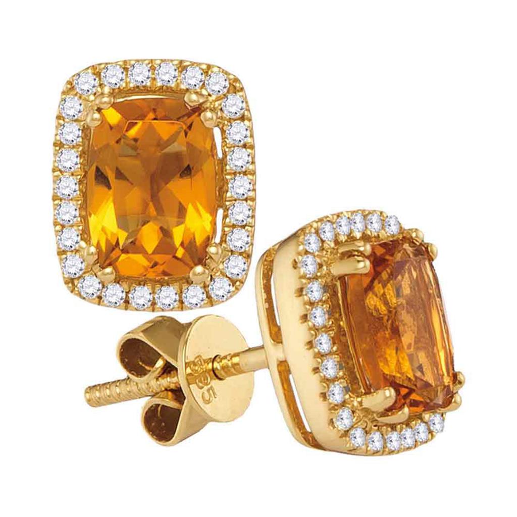 14k White Gold Cushion Citrine Solitaire Diamond Frame Earrings 1 Cttw