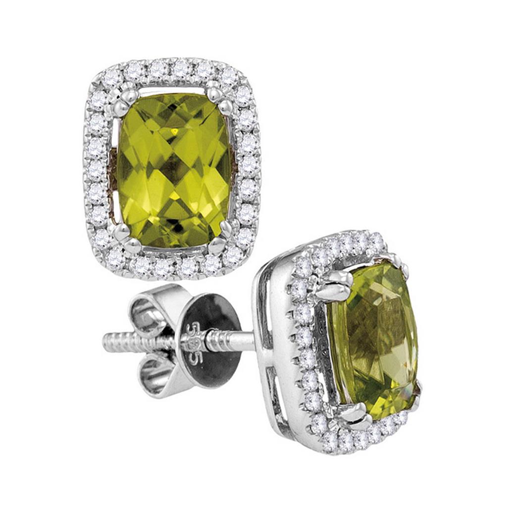 14k White Gold Cushion Peridot Diamond Solitaire Earrings 1 Cttw