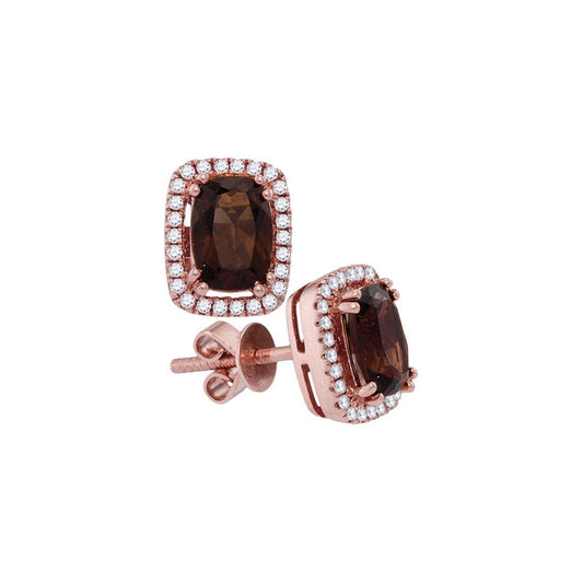 14k Rose Gold Radiant Smoky Quartz Stud Earrings 1-7/8 Cttw
