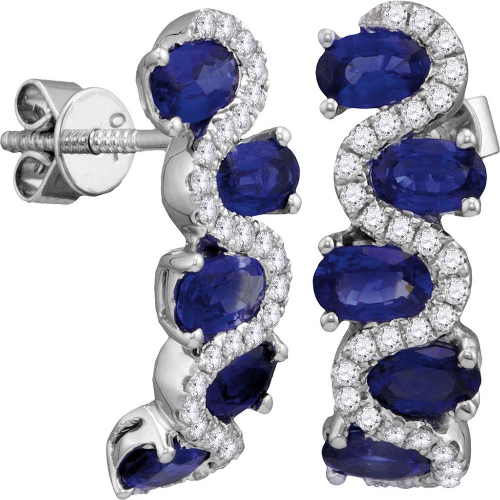 18k White Gold Oval Blue Sapphire Diamond Fashion Earrings 3 Cttw
