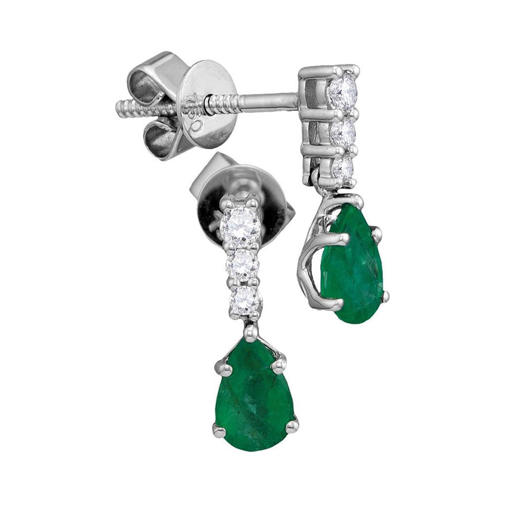 18k White Gold Pear Emerald Solitaire Diamond Dangle Earrings 5/8 Cttw