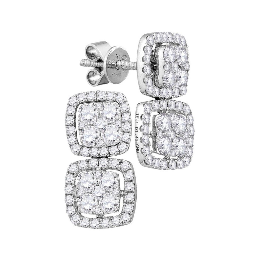 18k White Gold Round Diamond Convertible Square Dangle Jacket Earrings 1-3/8 Cttw