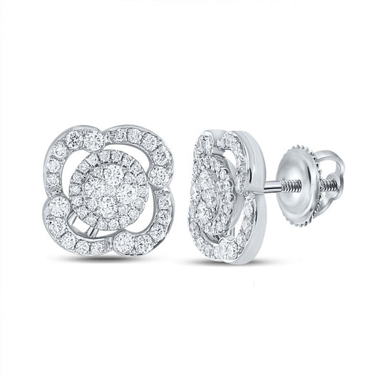 18k White Gold Round Diamond Cluster Earrings 1 Cttw