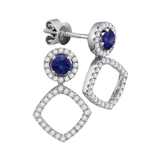 18k White Gold Round Blue Sapphire Convertible Dangle Earrings 7/8 Cttw