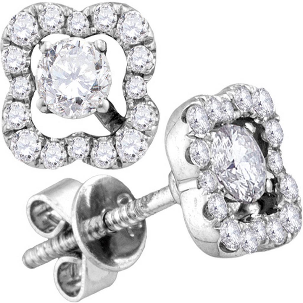 18k White Gold Round Diamond Dangle Earrings 3/4 Cttw