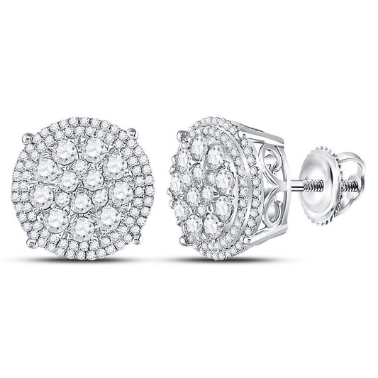 14k White Gold Round Diamond Cluster Stud Earrings 1-1/4 Cttw