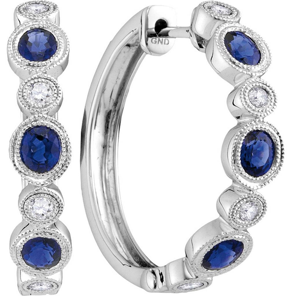 1/5CTW-Diamond 1 1/3CT-SAPPHIRE HOOPS