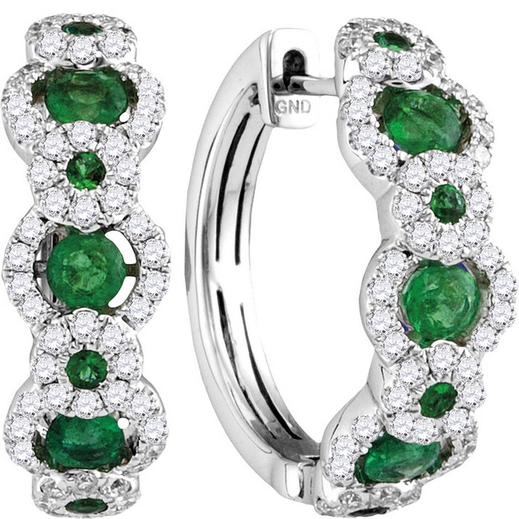 18k White Gold Round Emerald Diamond Hoop Earrings 5/8 Cttw