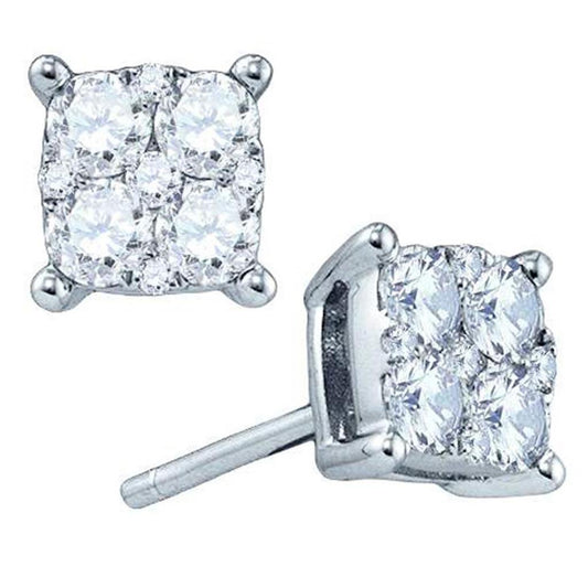 18k White Gold Round Diamond Cluster Earrings 1/3 Cttw