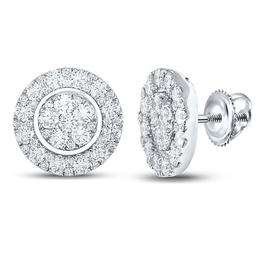18k White Gold Round Diamond Cluster Earrings 1-5/8 Cttw