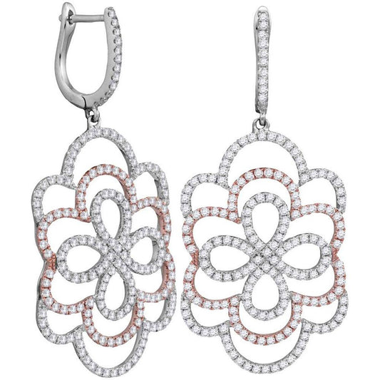 18k Two-tone Gold Round Diamond Ripple Dangle Earrings 1-3/4 Cttw