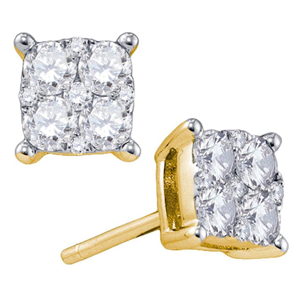 18k Yellow Gold Round Diamond Square Cluster Earrings 5/8 Cttw