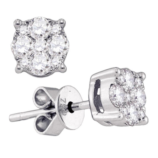 18k White Gold Round Diamond Cluster Earrings 1/3 Cttw