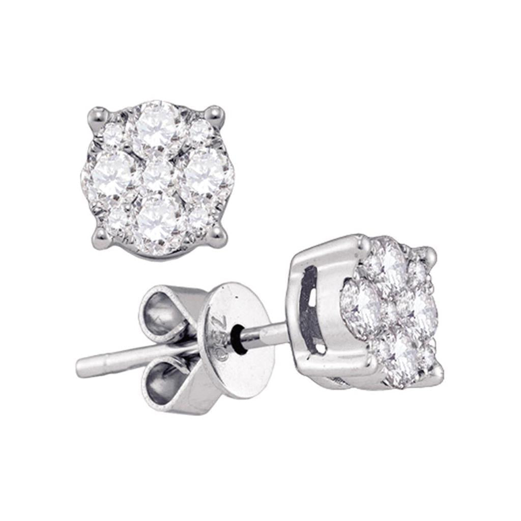 18k White Gold Round Diamond Cluster Stud Earrings 7/8 Cttw