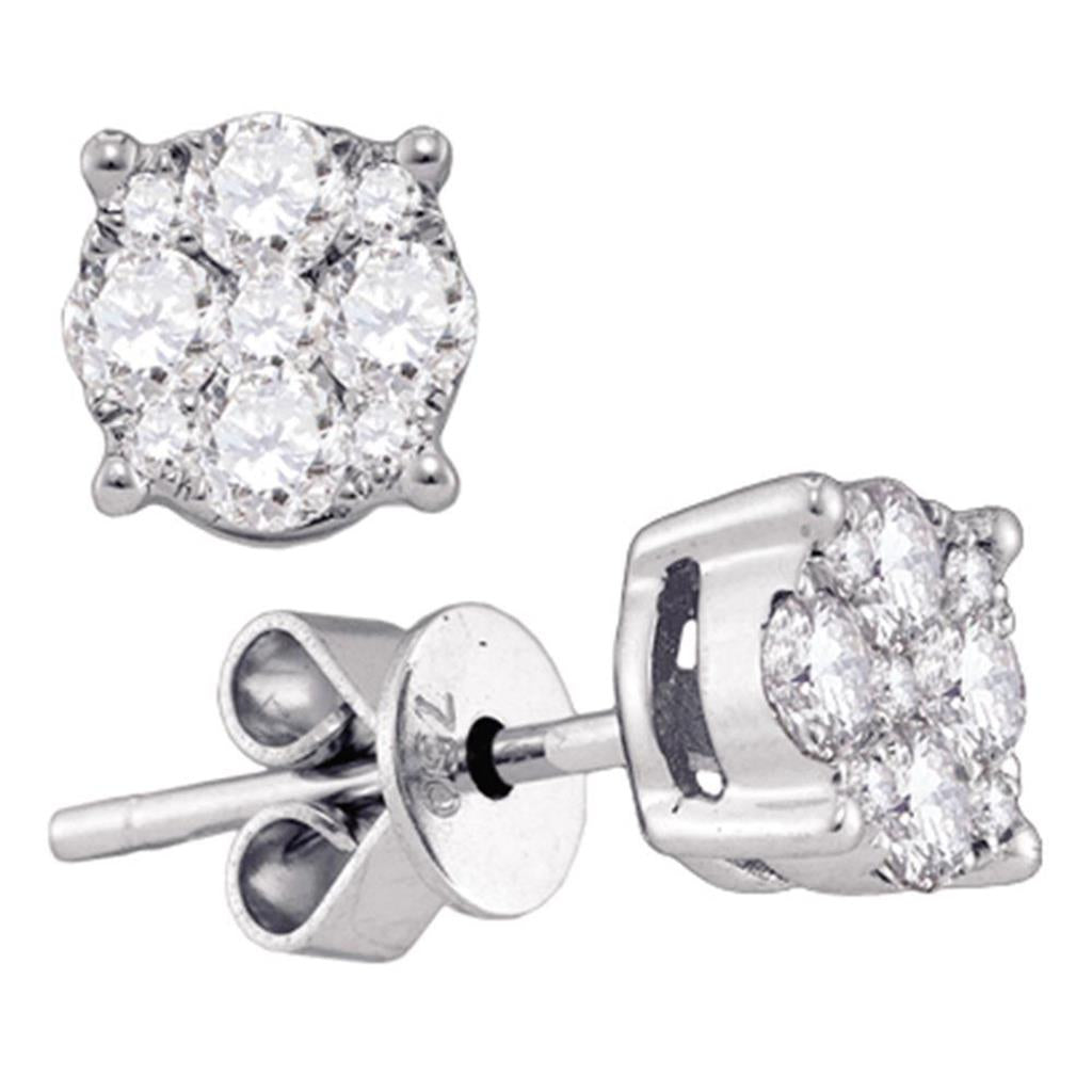 18k White Gold Round Diamond Cluster Stud Earrings 1-3/8 Cttw