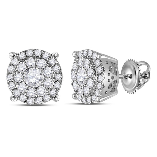 14k White Gold Round Diamond Fashion Halo Earrings 5/8 Cttw