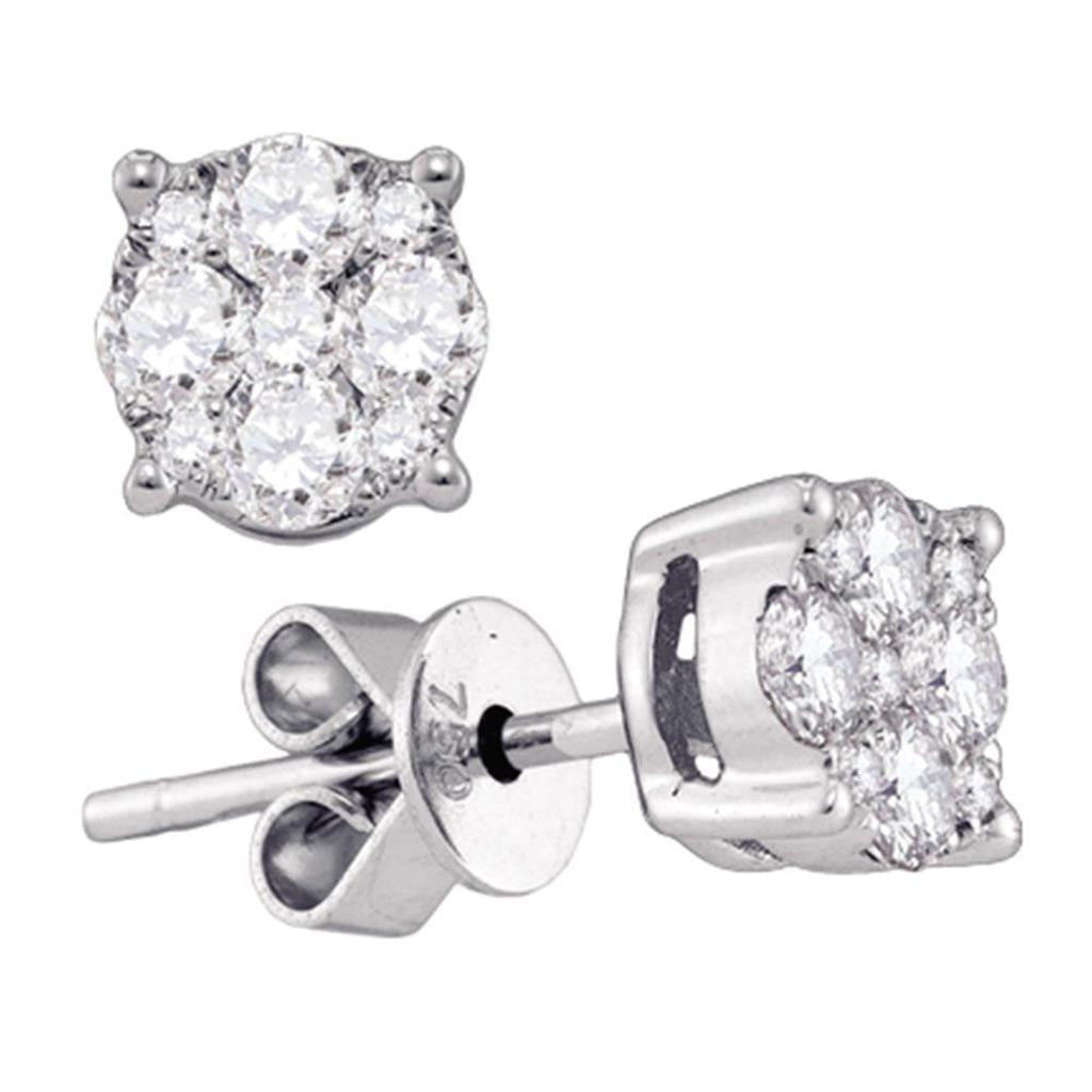 18k White Gold Round Diamond Cluster Earrings 3/4 Cttw