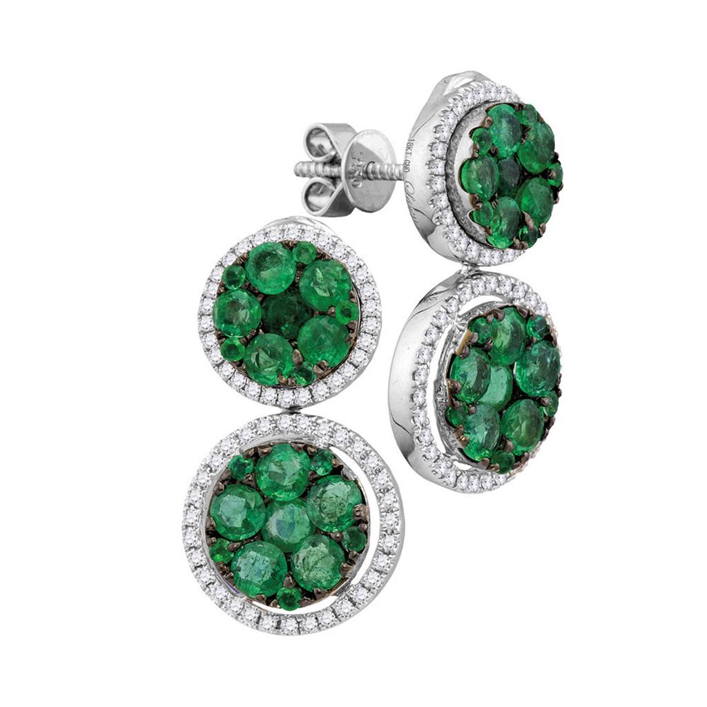 18k White Gold Round Emerald Diamond Dangle Earrings 1 Cttw